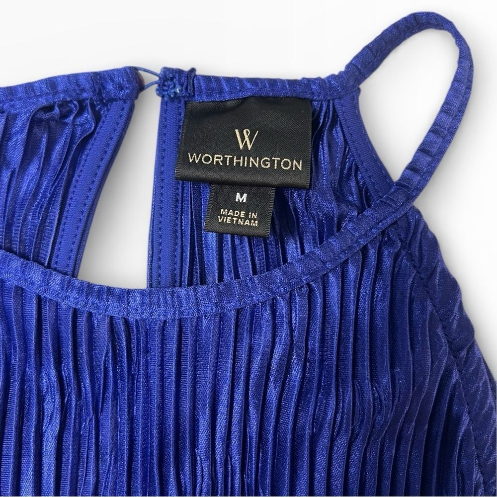 WORTHINGTON Vibrant Blue Pleated Halter Top | Size M | Retail $68 - Picture 7 of 8